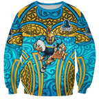 Gold Coast Titans Rugby Sweatshirt Polynesian Tribal Spartan Warrior Blue Gold Pattern