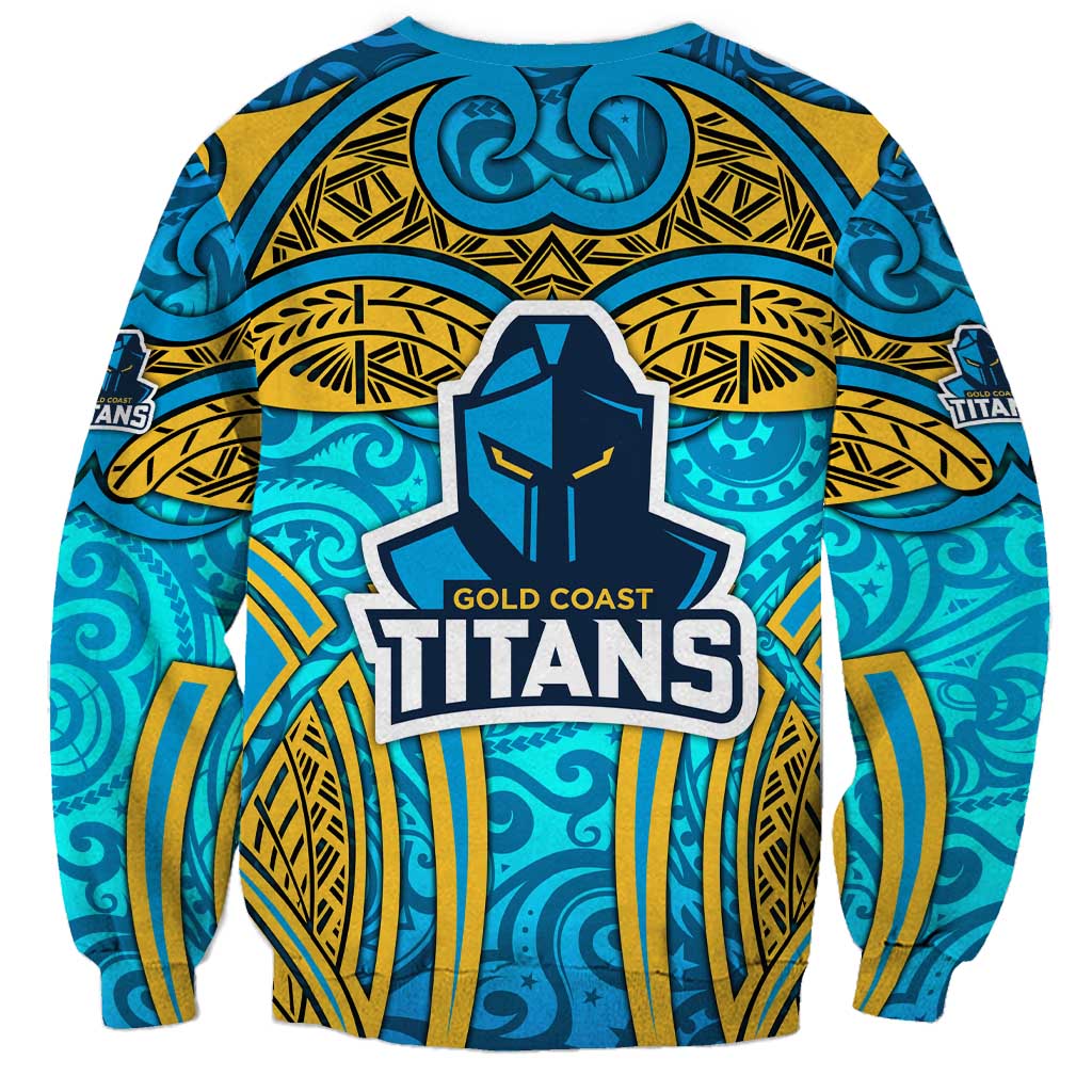 Gold Coast Titans Rugby Sweatshirt Polynesian Tribal Spartan Warrior Blue Gold Pattern