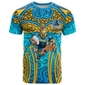 Gold Coast Titans Rugby T Shirt Polynesian Tribal Spartan Warrior Blue Gold Pattern