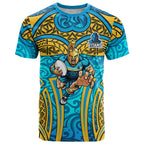 Gold Coast Titans Rugby T Shirt Polynesian Tribal Spartan Warrior Blue Gold Pattern