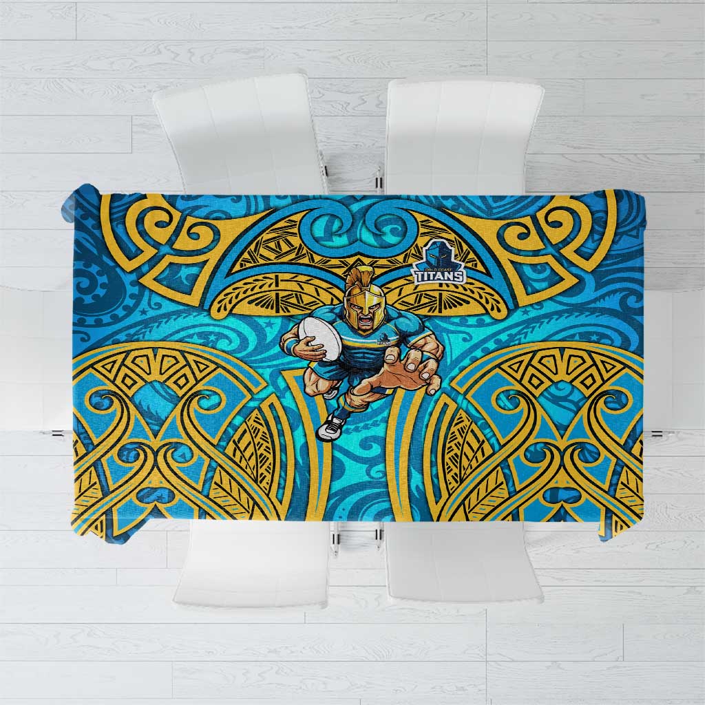 Gold Coast Titans Rugby Tablecloth Polynesian Tribal Spartan Warrior Blue Gold Pattern