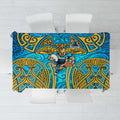 Gold Coast Titans Rugby Tablecloth Polynesian Tribal Spartan Warrior Blue Gold Pattern
