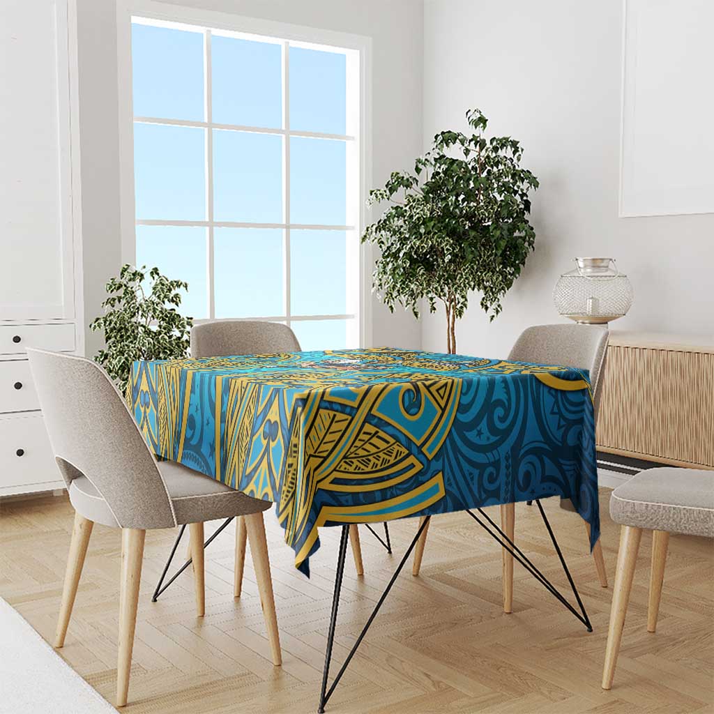 Gold Coast Titans Rugby Tablecloth Polynesian Tribal Spartan Warrior Blue Gold Pattern