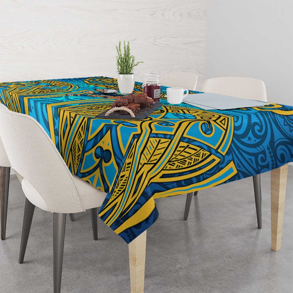 Gold Coast Titans Rugby Tablecloth Polynesian Tribal Spartan Warrior Blue Gold Pattern
