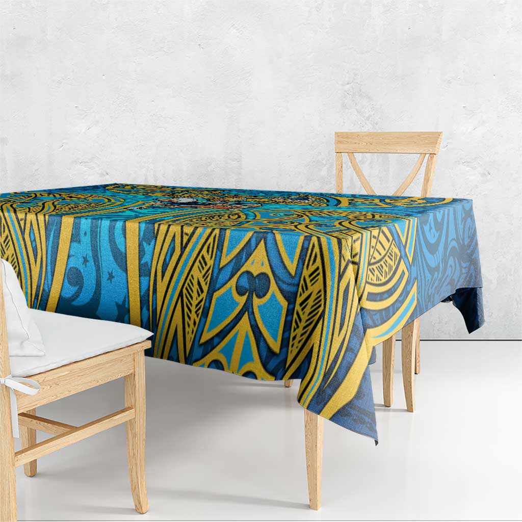 Gold Coast Titans Rugby Tablecloth Polynesian Tribal Spartan Warrior Blue Gold Pattern