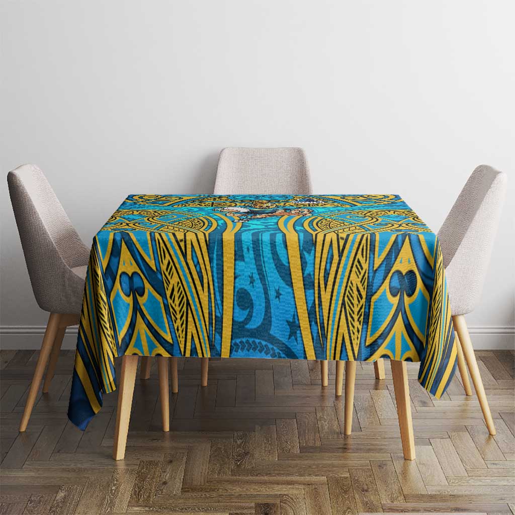 Gold Coast Titans Rugby Tablecloth Polynesian Tribal Spartan Warrior Blue Gold Pattern