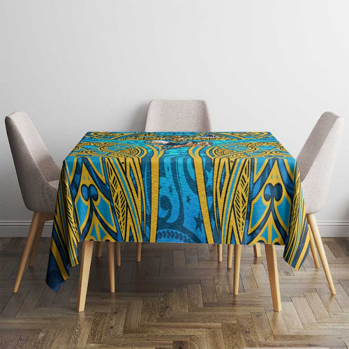 Gold Coast Titans Rugby Tablecloth Polynesian Tribal Spartan Warrior Blue Gold Pattern