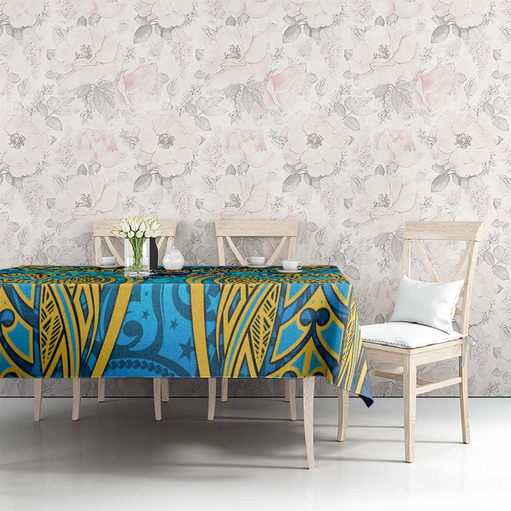 Gold Coast Titans Rugby Tablecloth Polynesian Tribal Spartan Warrior Blue Gold Pattern