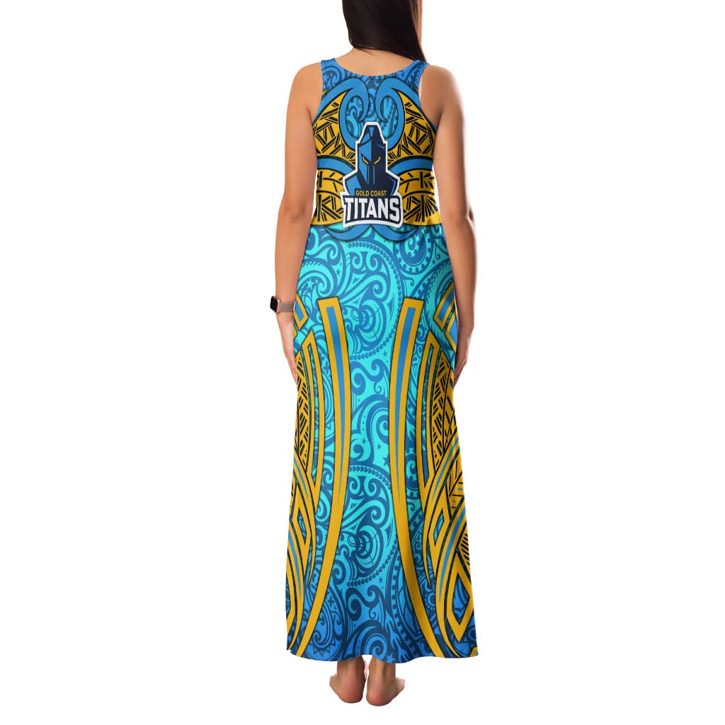 Gold Coast Titans Rugby Tank Maxi Dress Polynesian Tribal Spartan Warrior Blue Gold Pattern