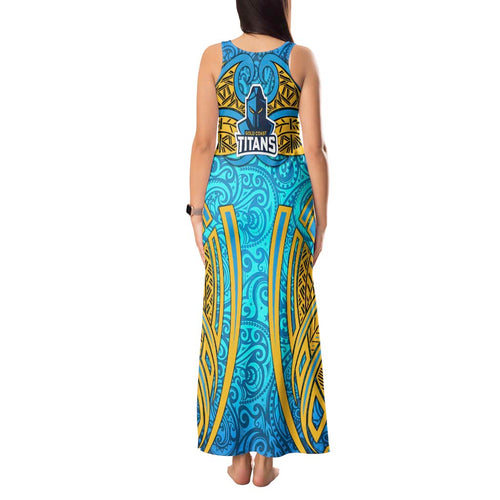 Gold Coast Titans Rugby Tank Maxi Dress Polynesian Tribal Spartan Warrior Blue Gold Pattern