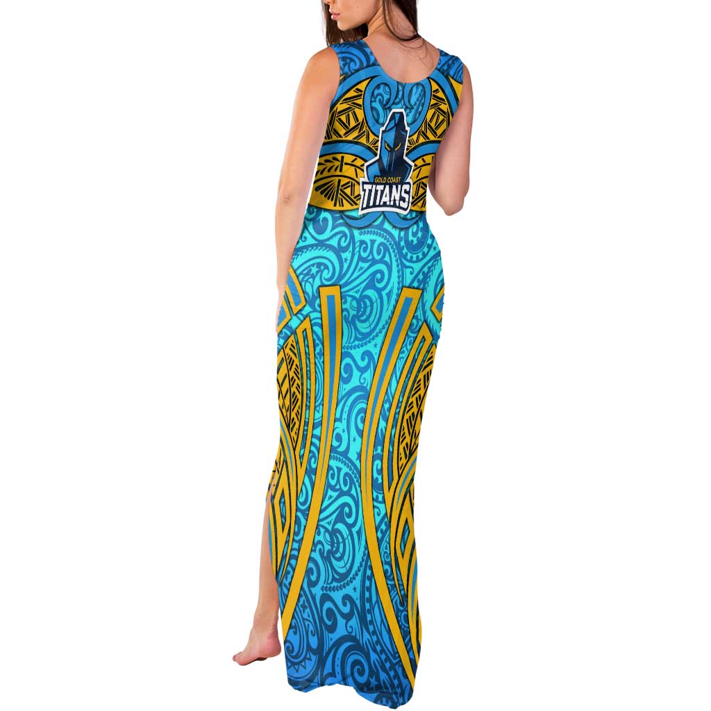 Gold Coast Titans Rugby Tank Maxi Dress Polynesian Tribal Spartan Warrior Blue Gold Pattern
