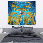 Gold Coast Titans Rugby Tapestry Polynesian Tribal Spartan Warrior Blue Gold Pattern