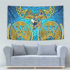 Gold Coast Titans Rugby Tapestry Polynesian Tribal Spartan Warrior Blue Gold Pattern