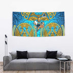 Gold Coast Titans Rugby Tapestry Polynesian Tribal Spartan Warrior Blue Gold Pattern