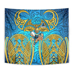 Gold Coast Titans Rugby Tapestry Polynesian Tribal Spartan Warrior Blue Gold Pattern