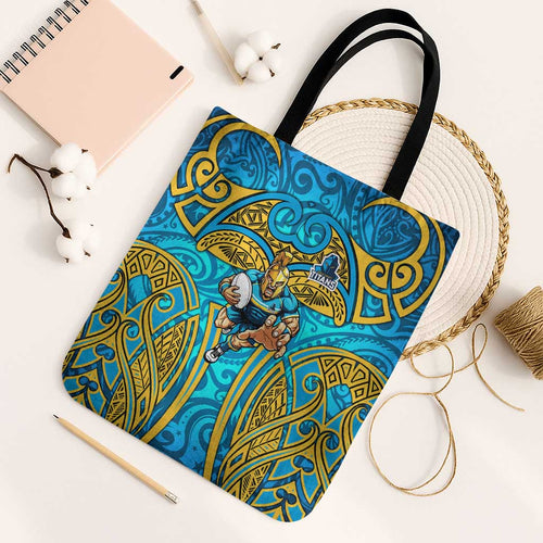 Gold Coast Titans Rugby Tote Bag Polynesian Tribal Spartan Warrior Blue Gold Pattern