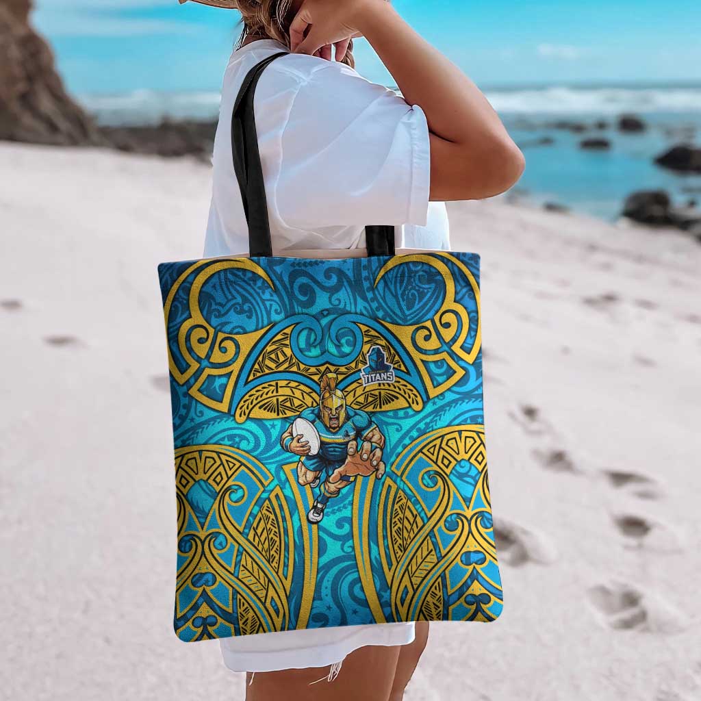 Gold Coast Titans Rugby Tote Bag Polynesian Tribal Spartan Warrior Blue Gold Pattern