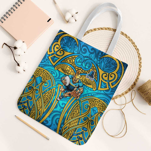 Gold Coast Titans Rugby Tote Bag Polynesian Tribal Spartan Warrior Blue Gold Pattern
