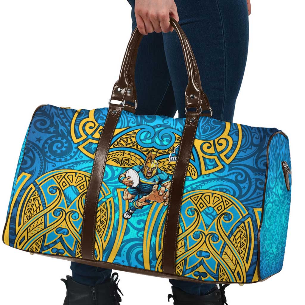 Gold Coast Titans Rugby Travel Bag Polynesian Tribal Spartan Warrior Blue Gold Pattern