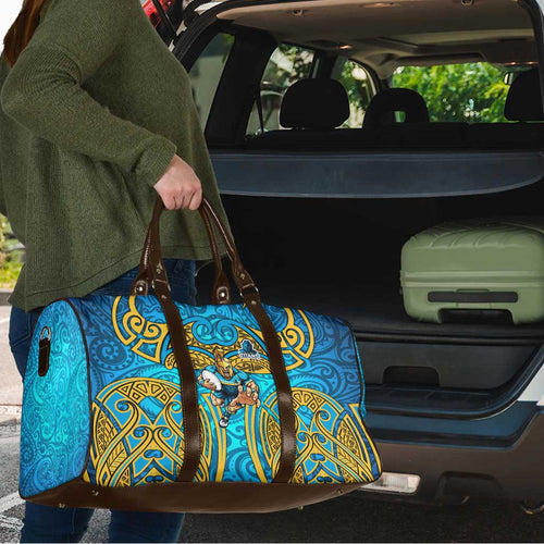 Gold Coast Titans Rugby Travel Bag Polynesian Tribal Spartan Warrior Blue Gold Pattern