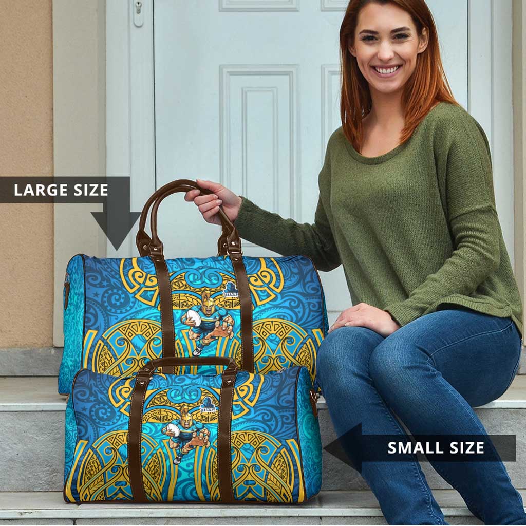 Gold Coast Titans Rugby Travel Bag Polynesian Tribal Spartan Warrior Blue Gold Pattern