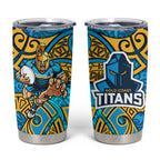 Gold Coast Titans Rugby Tumbler Cup Polynesian Tribal Spartan Warrior Blue Gold Pattern