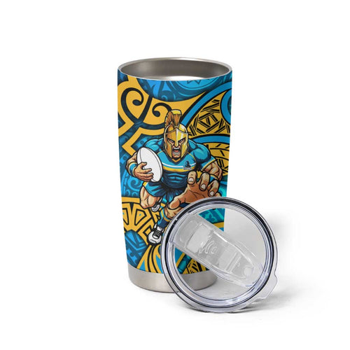 Gold Coast Titans Rugby Tumbler Cup Polynesian Tribal Spartan Warrior Blue Gold Pattern