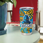 Gold Coast Titans Rugby Tumbler Cup Polynesian Tribal Spartan Warrior Blue Gold Pattern