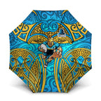 Gold Coast Titans Rugby Umbrella Polynesian Tribal Spartan Warrior Blue Gold Pattern