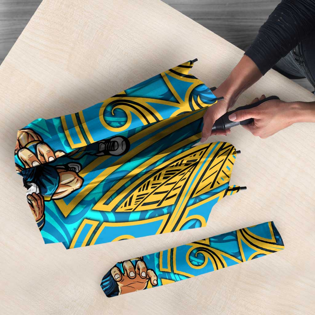 Gold Coast Titans Rugby Umbrella Polynesian Tribal Spartan Warrior Blue Gold Pattern