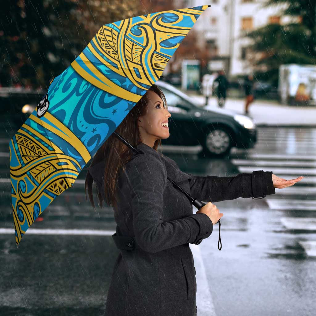 Gold Coast Titans Rugby Umbrella Polynesian Tribal Spartan Warrior Blue Gold Pattern