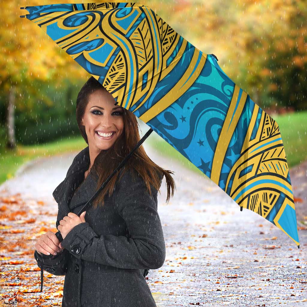 Gold Coast Titans Rugby Umbrella Polynesian Tribal Spartan Warrior Blue Gold Pattern