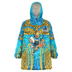 Gold Coast Titans Rugby Wearable Blanket Hoodie Polynesian Tribal Spartan Warrior Blue Gold Pattern
