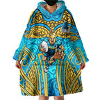 Gold Coast Titans Rugby Wearable Blanket Hoodie Polynesian Tribal Spartan Warrior Blue Gold Pattern