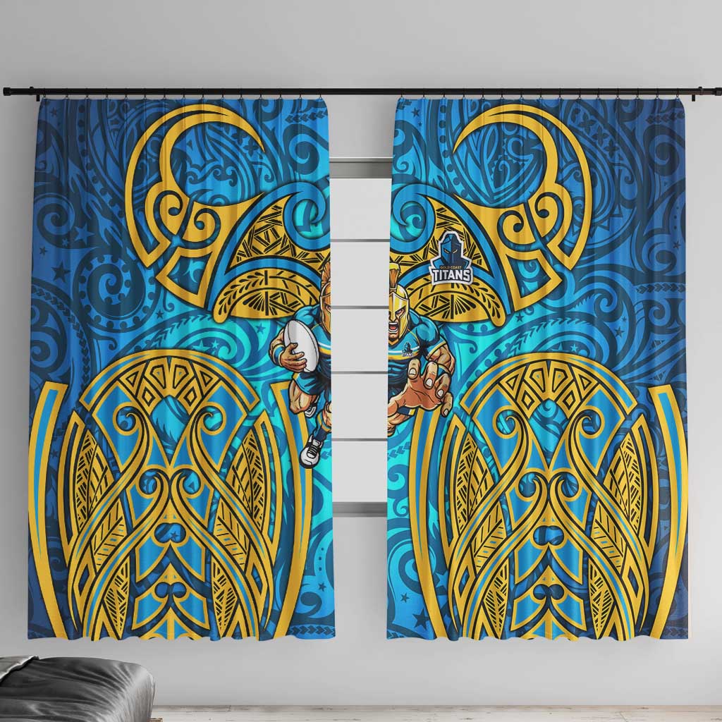 Gold Coast Titans Rugby Window Curtain Polynesian Tribal Spartan Warrior Blue Gold Pattern