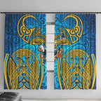 Gold Coast Titans Rugby Window Curtain Polynesian Tribal Spartan Warrior Blue Gold Pattern