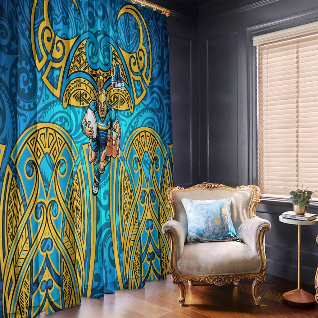 Gold Coast Titans Rugby Window Curtain Polynesian Tribal Spartan Warrior Blue Gold Pattern