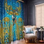 Gold Coast Titans Rugby Window Curtain Polynesian Tribal Spartan Warrior Blue Gold Pattern