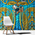 Gold Coast Titans Rugby Window Curtain Polynesian Tribal Spartan Warrior Blue Gold Pattern