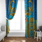 Gold Coast Titans Rugby Window Curtain Polynesian Tribal Spartan Warrior Blue Gold Pattern