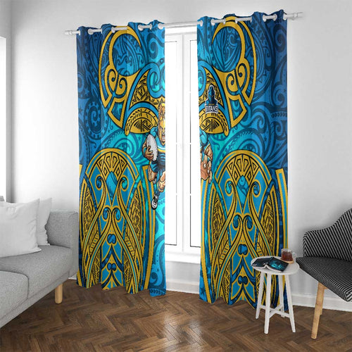 Gold Coast Titans Rugby Window Curtain Polynesian Tribal Spartan Warrior Blue Gold Pattern