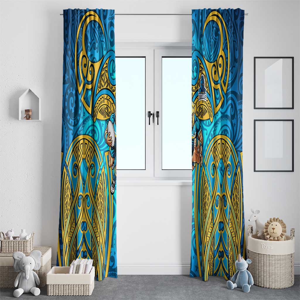 Gold Coast Titans Rugby Window Curtain Polynesian Tribal Spartan Warrior Blue Gold Pattern
