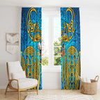 Gold Coast Titans Rugby Window Curtain Polynesian Tribal Spartan Warrior Blue Gold Pattern