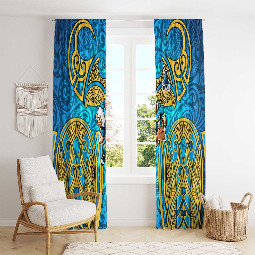 Gold Coast Titans Rugby Window Curtain Polynesian Tribal Spartan Warrior Blue Gold Pattern