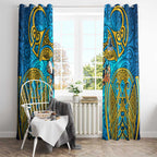 Gold Coast Titans Rugby Window Curtain Polynesian Tribal Spartan Warrior Blue Gold Pattern