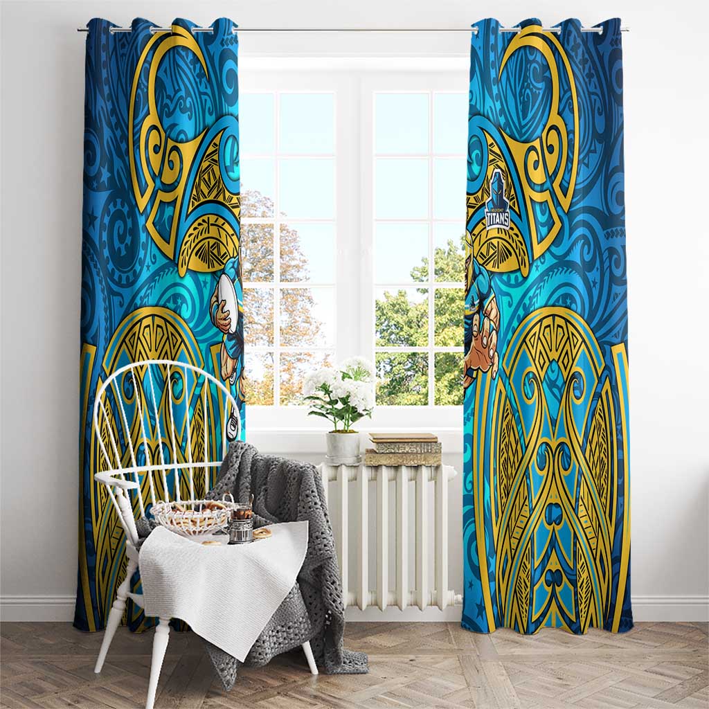 Gold Coast Titans Rugby Window Curtain Polynesian Tribal Spartan Warrior Blue Gold Pattern