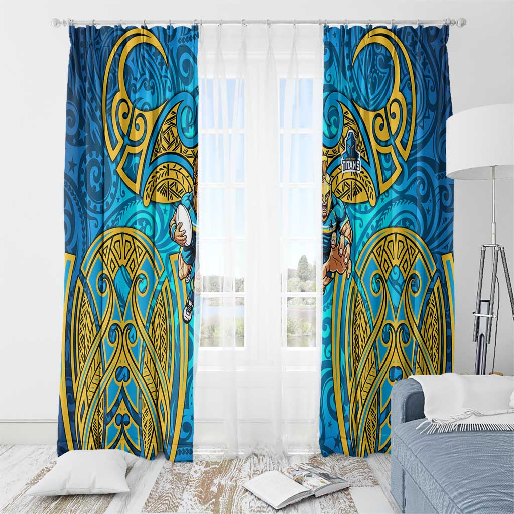 Gold Coast Titans Rugby Window Curtain Polynesian Tribal Spartan Warrior Blue Gold Pattern