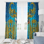 Gold Coast Titans Rugby Window Curtain Polynesian Tribal Spartan Warrior Blue Gold Pattern