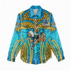 Gold Coast Titans Rugby Women Casual Shirt Polynesian Tribal Spartan Warrior Blue Gold Pattern