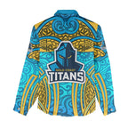 Gold Coast Titans Rugby Women Casual Shirt Polynesian Tribal Spartan Warrior Blue Gold Pattern